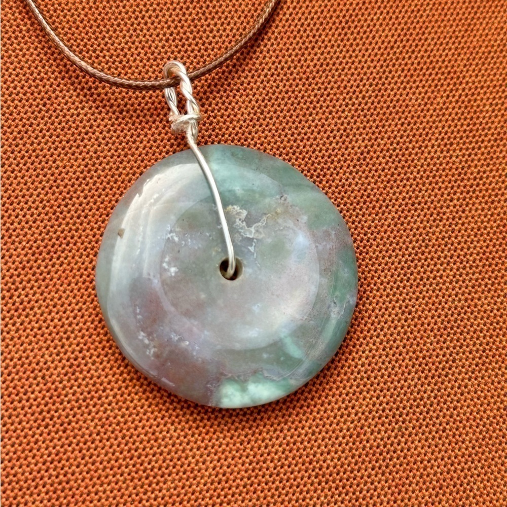 Hand Crafted Artisan Moss Agate Pendant Necklace Gemstones Art To Wear 5550 S